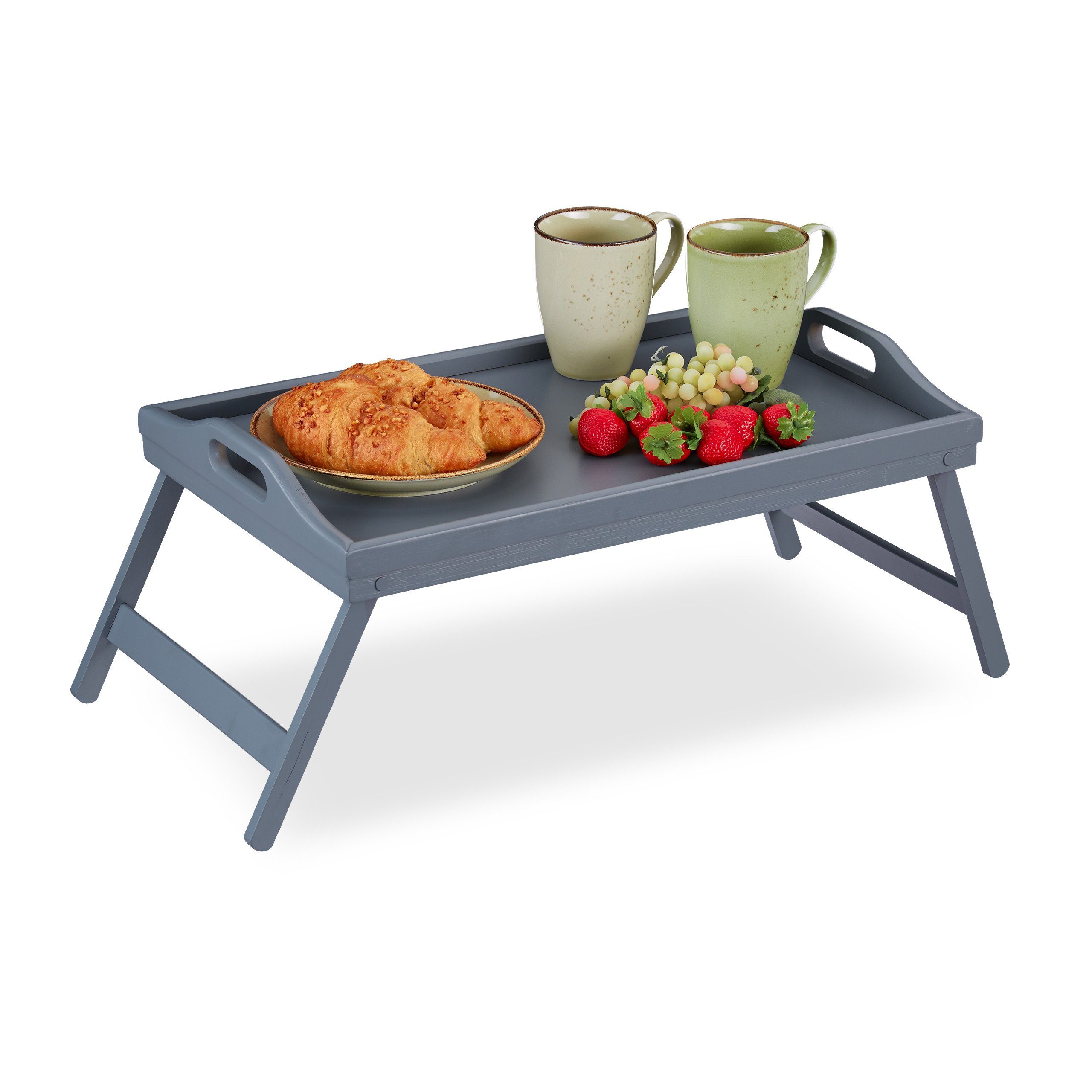 relaxdays Tabletttisch Bambus Betttablett grau