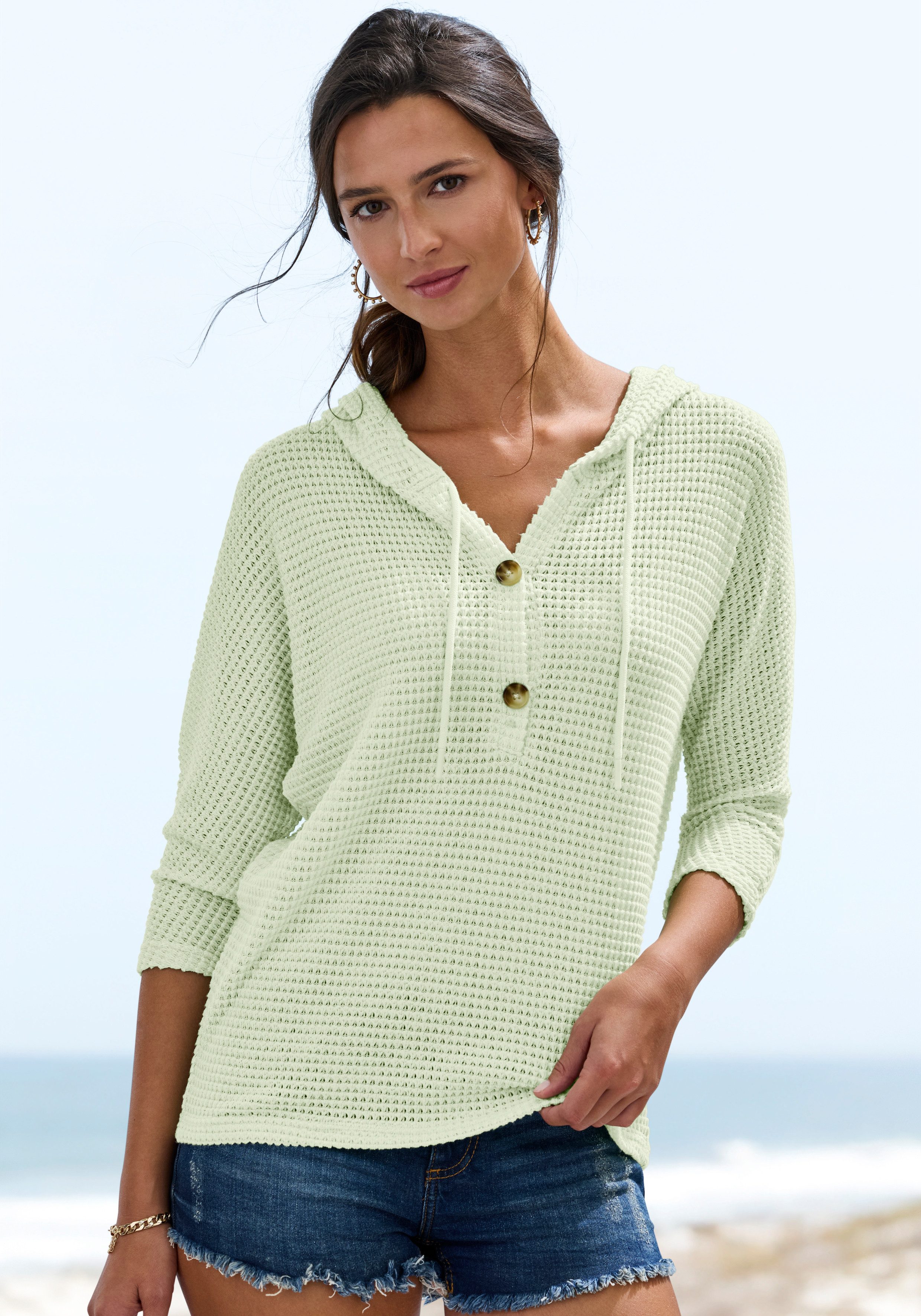 Kapuzenshirt aus sommerlichem Waffelstrick