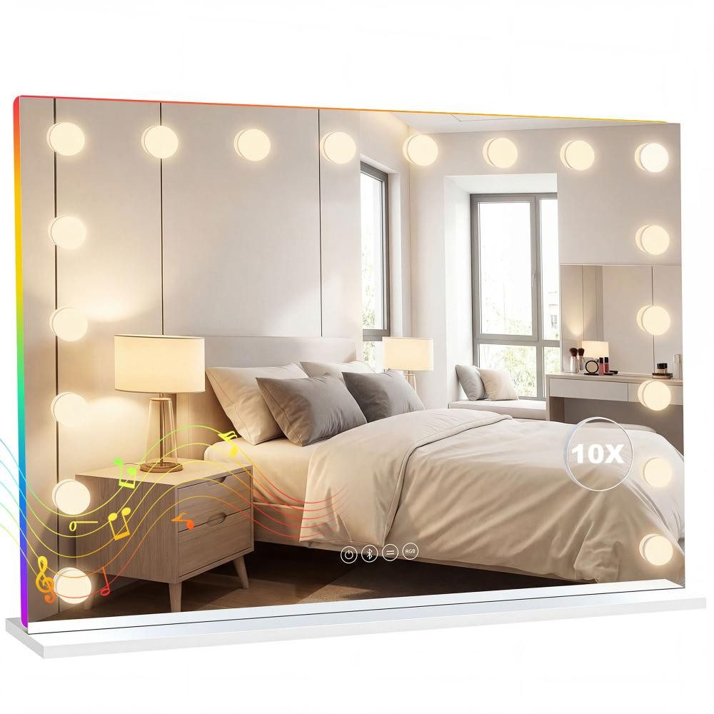 FELIXLEO Badspiegel Hollywood Schminkspiegel 18 LED Lampen 3 Farben RGB Licht 10x Weiß