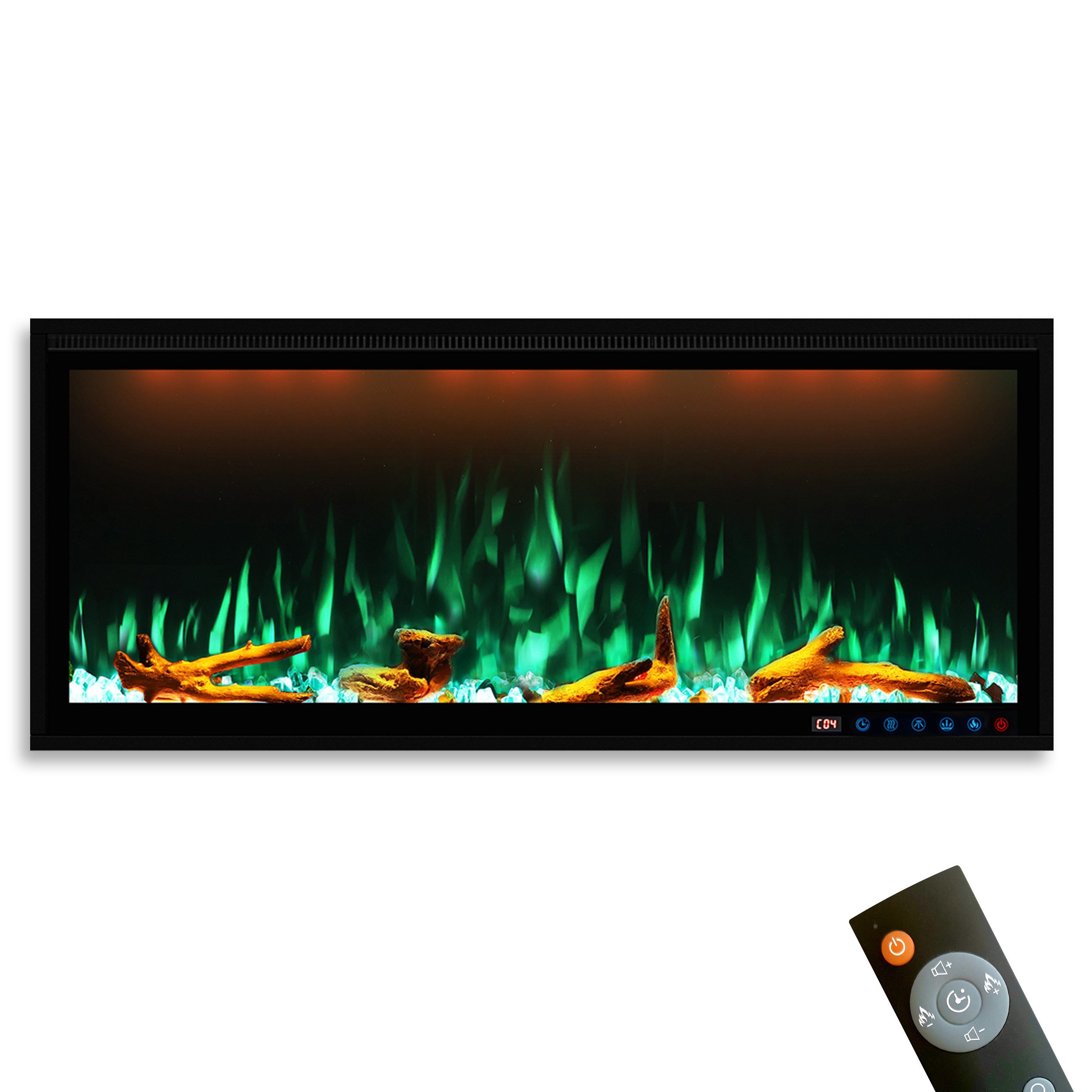 GLOW FIRE Elektrokamin Glow Fire Smart Wall Elektrokamin Einbau LED, Elektrischer Kamin mit Fernbedienung, Timer, 3D Flammenspiel, LED Feuer