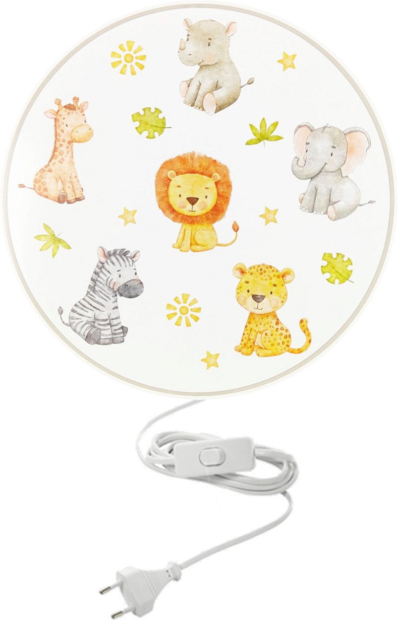 niermann Wandleuchte Kinderlampe mit Motiv "Little Safari", Kinderzimmer, ohne Leuchtmittel, bruchsicheres Gehäuse, Schalter im Anschlusskabel, Made in Germany
