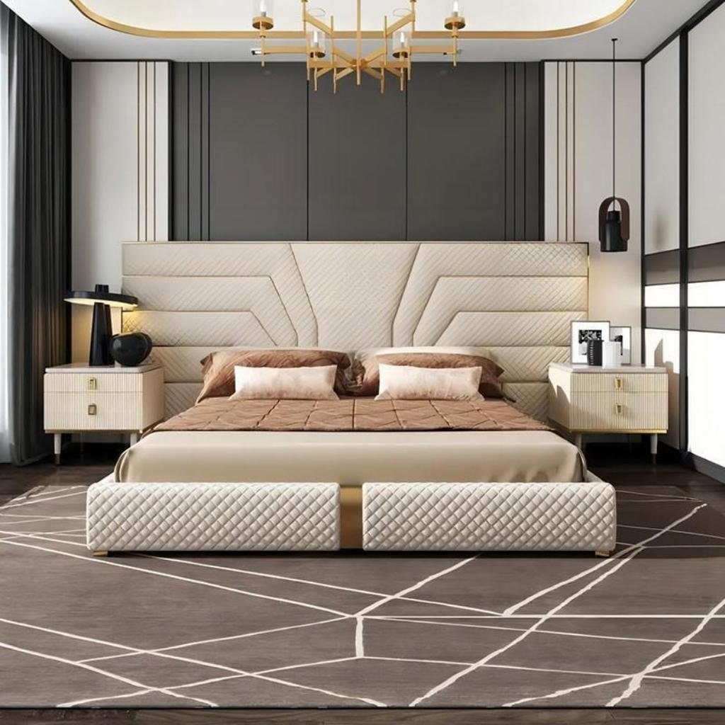 JVmoebel Bett Designer Bett Polsterbett Metall Gold 180x200 Ehebett Doppelbett (1-tlg., 1x Bett ohne Nachttische), Made in Europa Weiß