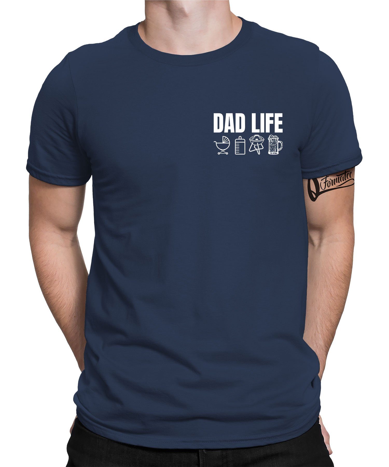 Bier Navy Quattro (1-tlg) Life Grillen T-Shirt Vatertag Blau Kurzarmshirt Herren Papa Dad Formatee Baby Vater -