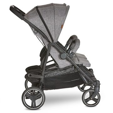 ABC Design Zwillingsbuggy Twin - Circle Line - Woven Graphite, (8-tlg), Zwillingsbuggy Zwillingswagen mit Liegefunktion (inkl. Regenverdeck)