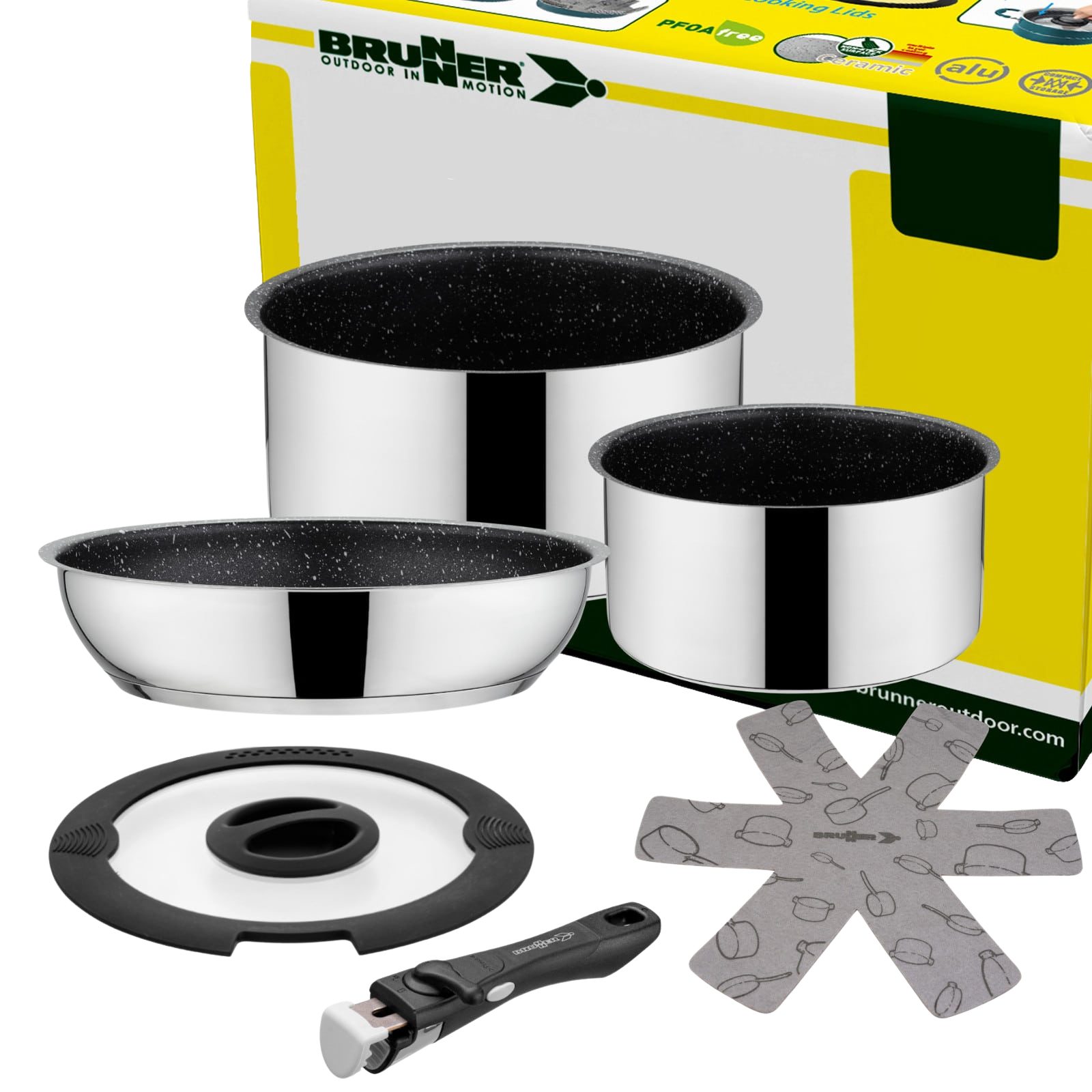 Topf-Set BRUNNER Camping Kochgeschirr Edelstahl ACADEMY NG Stapelbar, Leicht