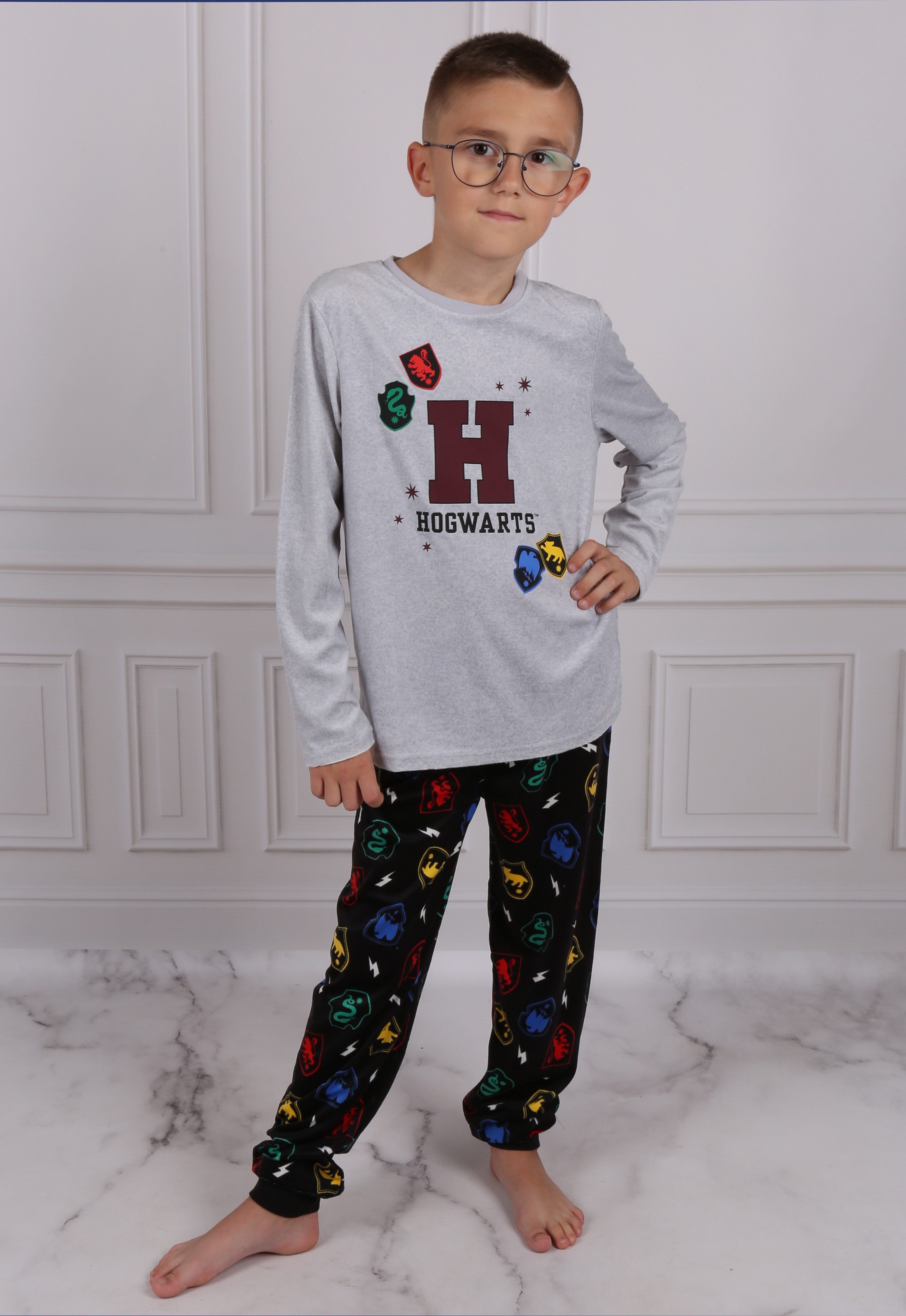 Harry Potter Schlafanzug Harry Potter Pyjama/Schlafanzug grau-schwarz, langärmelig 6-7 Jahre