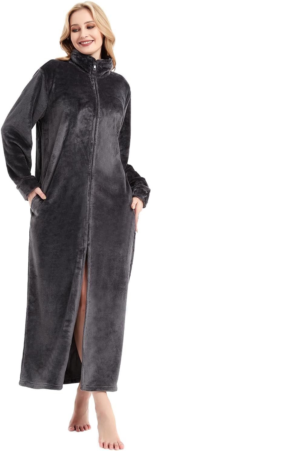 TSE Bademantel SEASHORE TREE Flanell Bademantel mit Frontreißverschluss Unisex