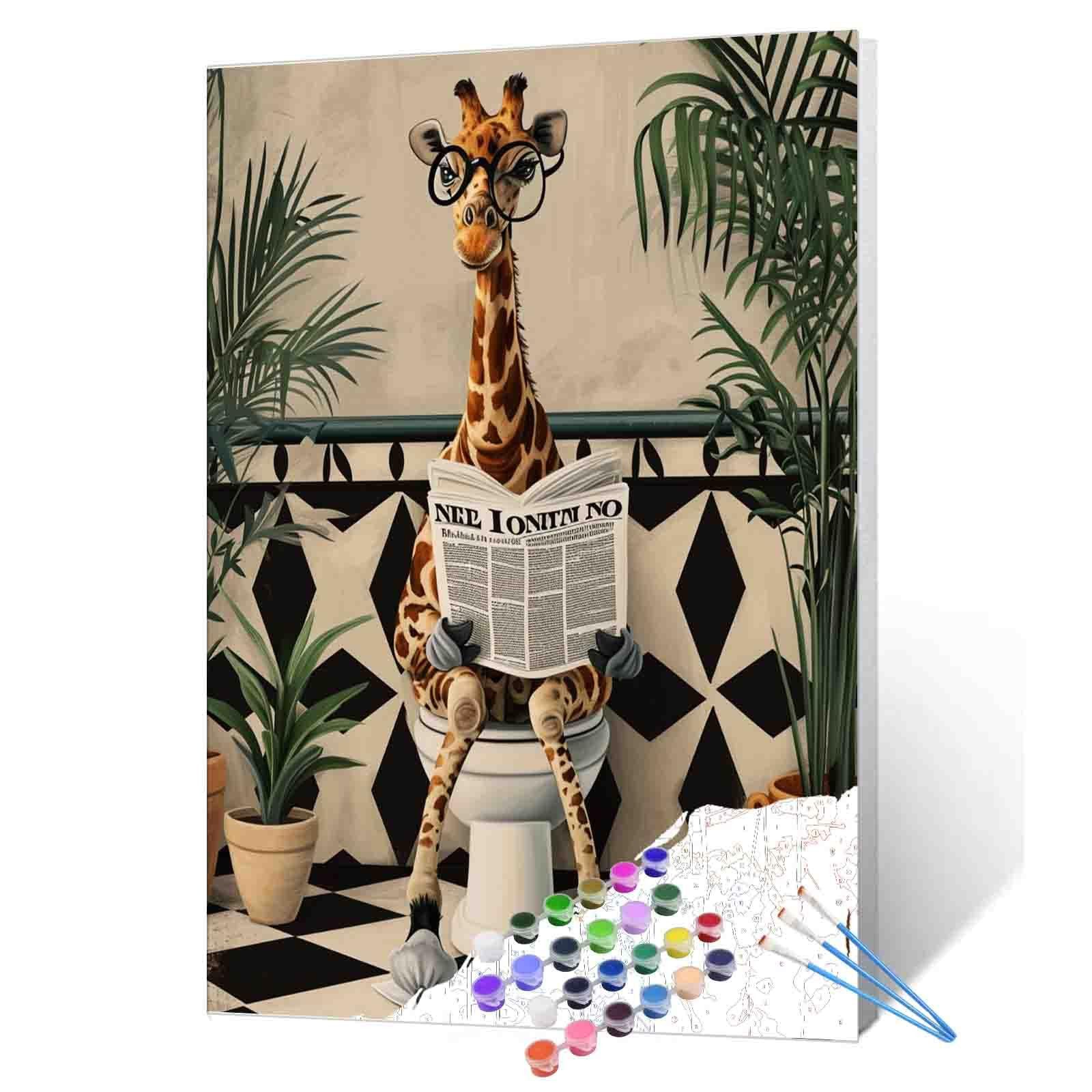 FOUORTUNATE-BEE Malen nach Zahlen DIY Malen nach Zahlen Erwachsene Giraffe WC Motiv Leinwand, Acrylmalerei Set 40x50cm Entspannung Deko Geschenk Idee