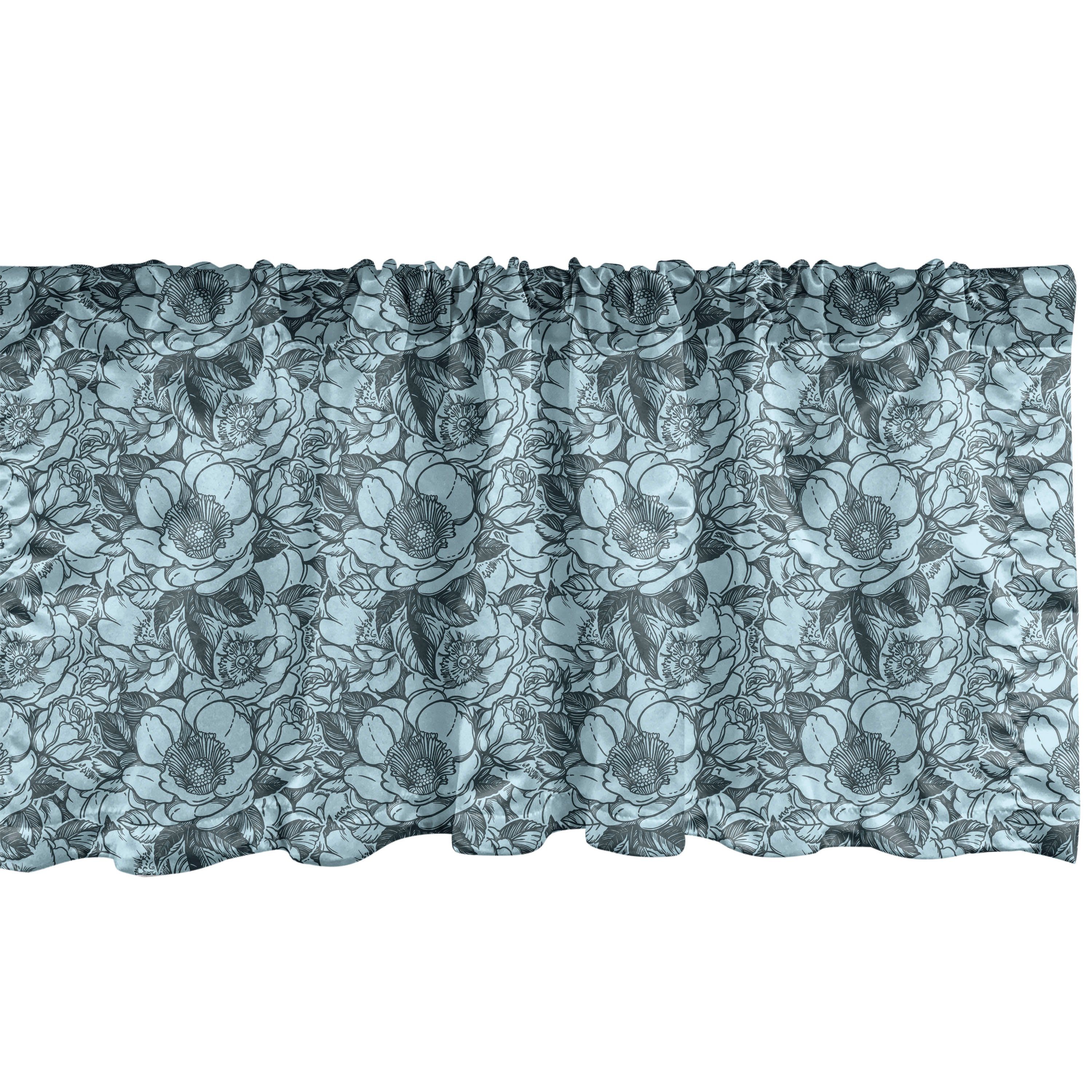 Scheibengardine Vorhang Volant für Küche Schlafzimmer Dekor mit Stangentasche, Abakuhaus, Microfaser, Blume Monochromatische Pfingstrose und Rose