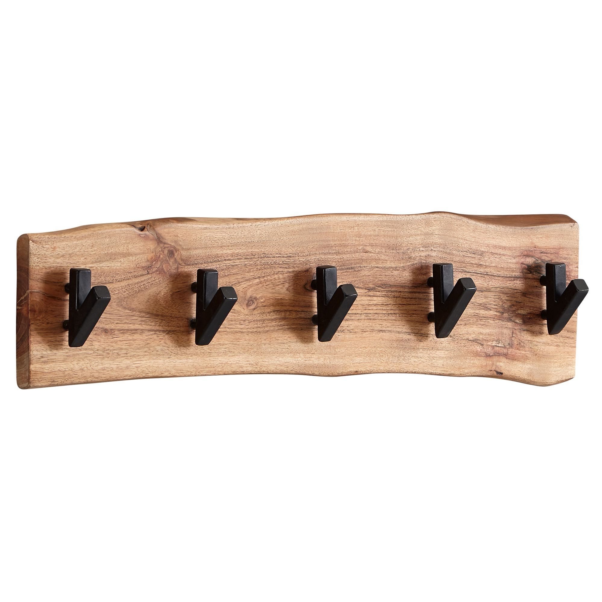 furnicato Garderobe Wandgarderobe Echtholz 60x17x9 cm Braun-Schwarz (1 St), Handgefertigter Kleiderhaken mit Baumkante für deinen Flur
