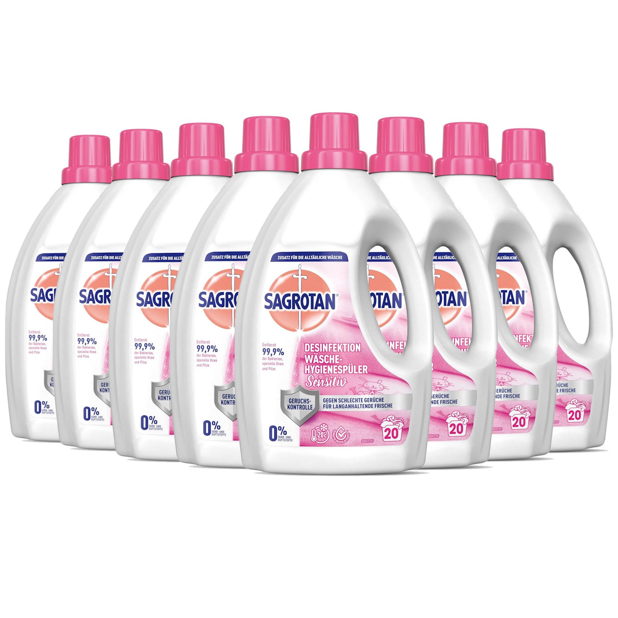 SAGROTAN Sensitiv 8 x 1,5l Wäsche Hygienespüler (Vorratspack, [8-St. Desinfektionsspüler für hygienisch saubere Wäsche - 0% Farb- & Duftstoffe)