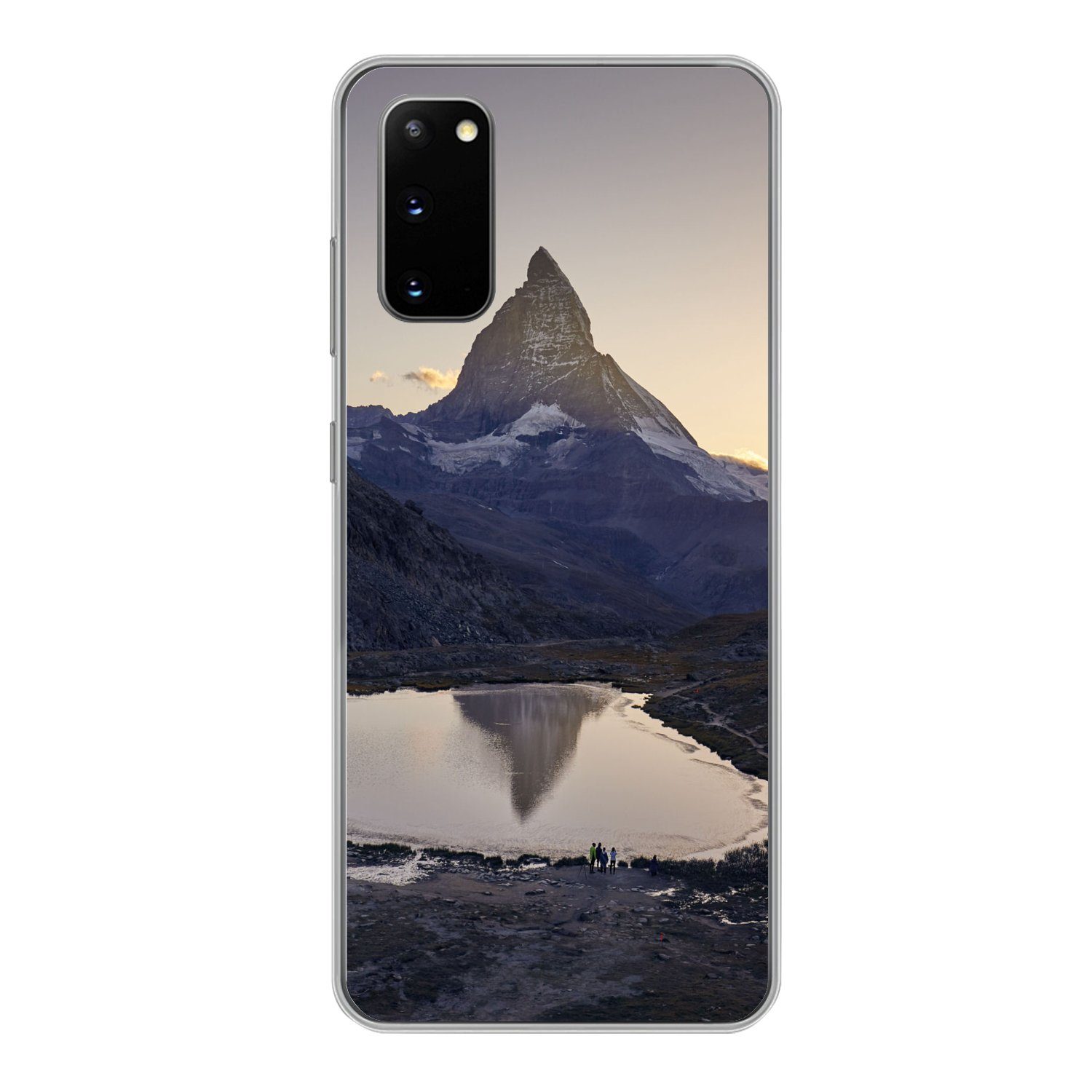 MuchoWow Handyhülle Das Matterhorn und der Riffelsee bei Sonnenaufgang in  der Schweiz, Phone Case, Handyhülle Samsung Galaxy S20, Silikon, Schutzhülle