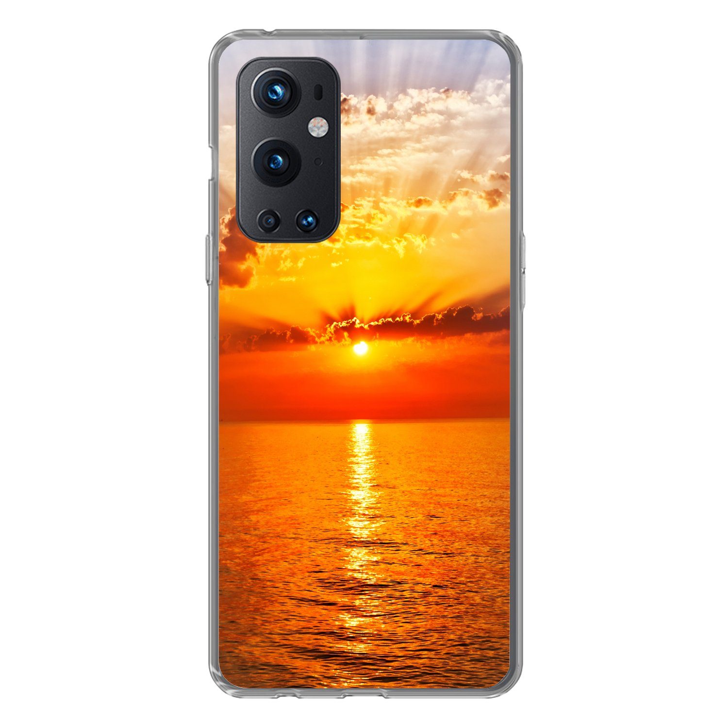MuchoWow Handyhülle für OnePlus 9 Pro Sonnenuntergang - Meer - Himmel - Orange - Horizont, Phone Case, Silikon, Schutzhülle Dünn