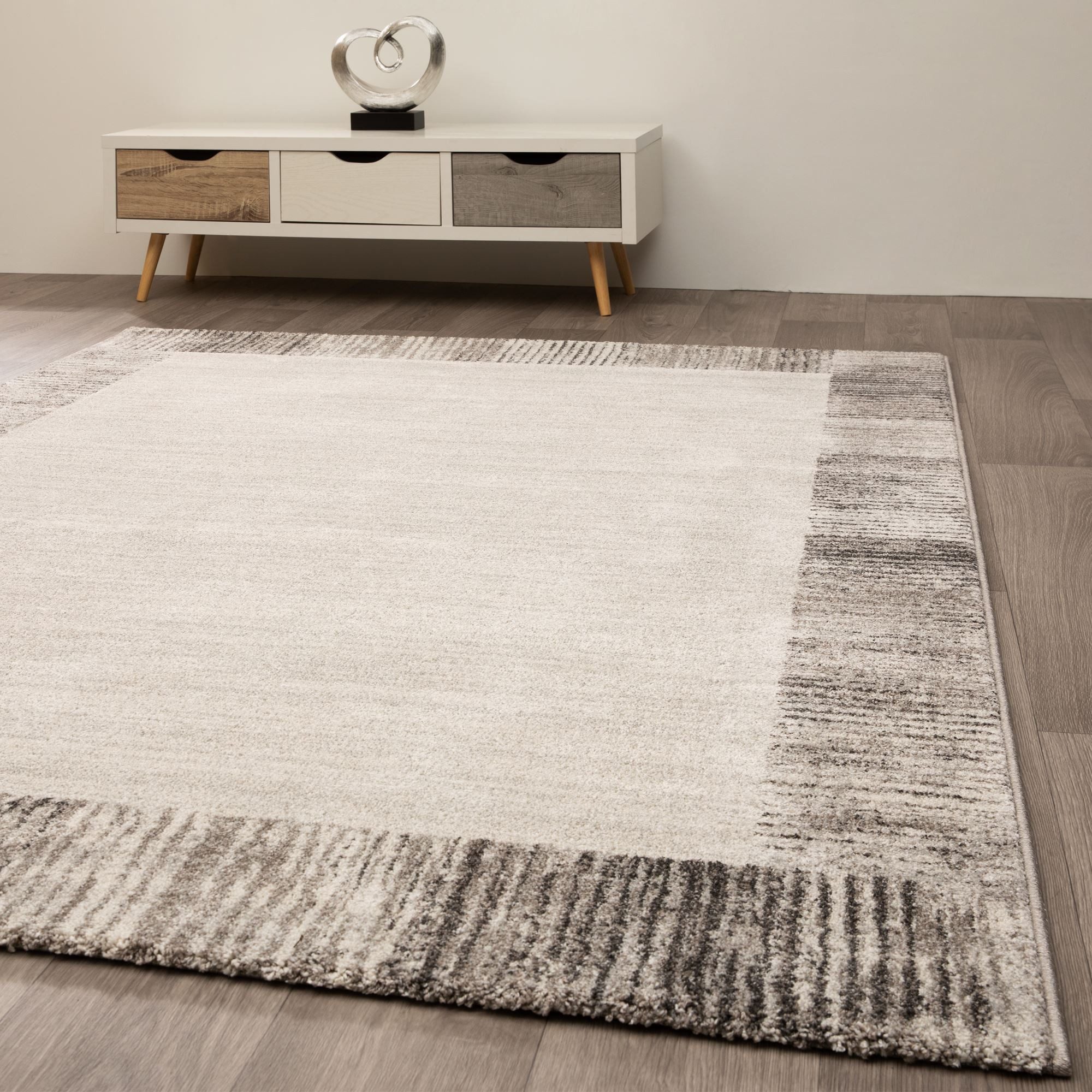 Steffensmeier Teppich Soft Tones Bordüre, Rechteckig, Kurzflor Teppich, Wohnzimmer