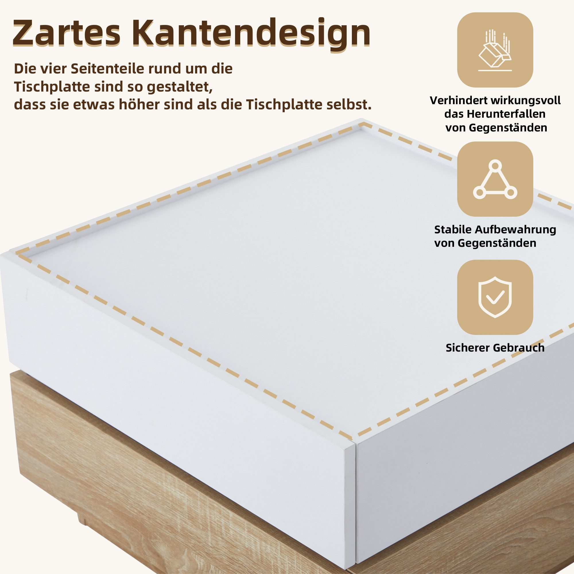 Merax Couchtisch mit drehbarer Tischplatte (60x60x38 cm), Wohnzimmertisch mit 2 Schubladen, Beistelltisch Kaffetisch Satztisch – Bild 5 von 5