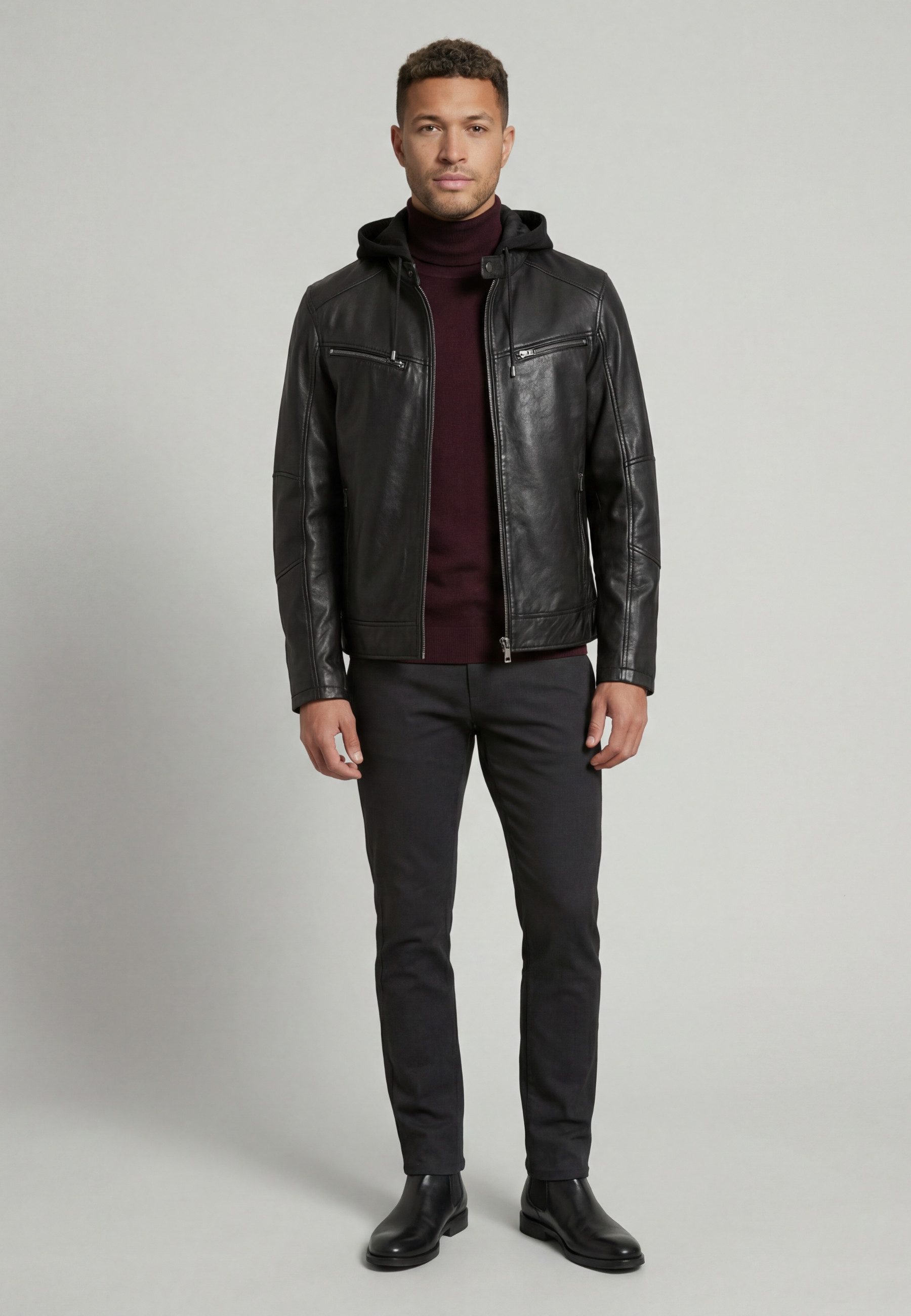 RICANO Lederjacke Fabio Klassische Lederjacke mit abnehmbarer Kapuze