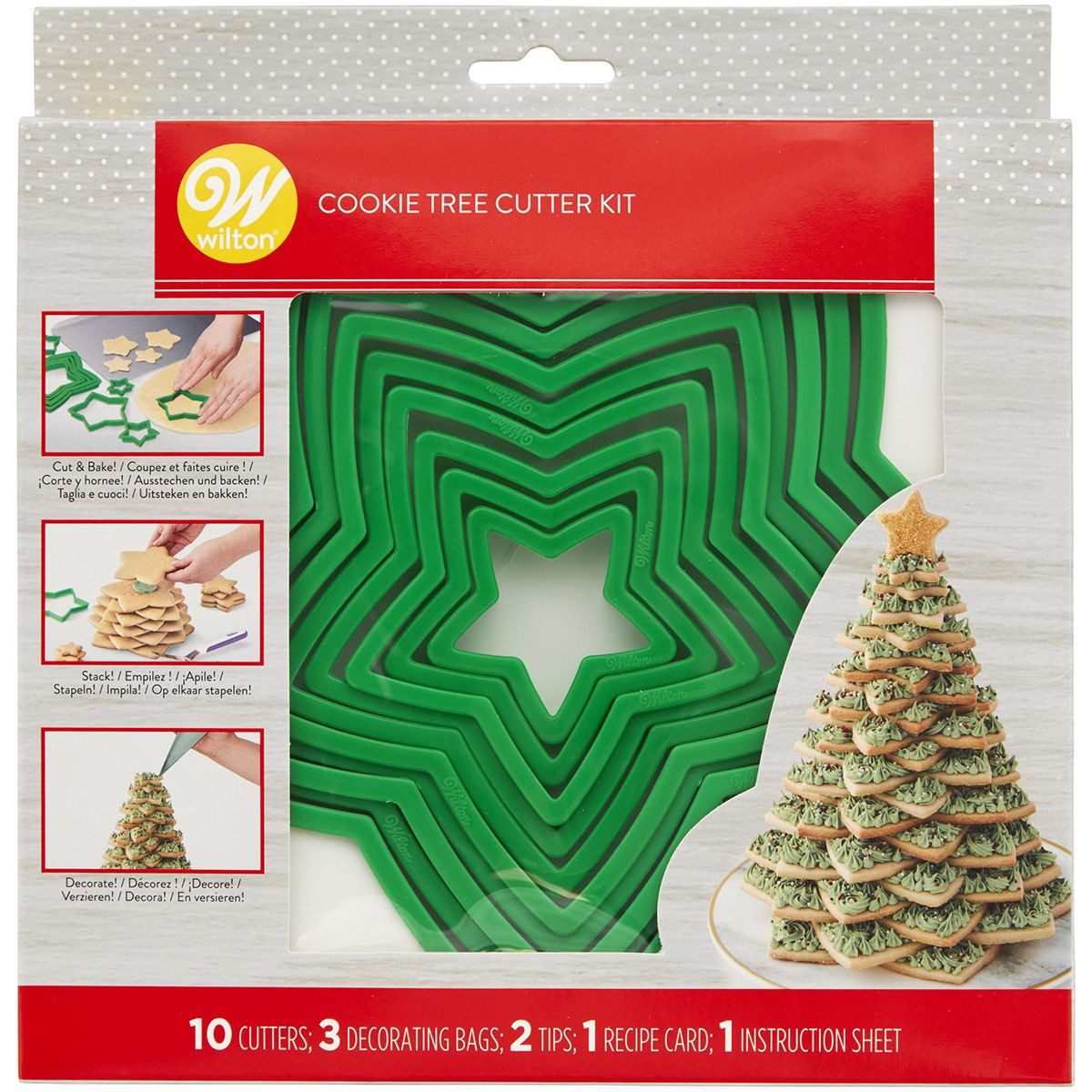 Wilton Ausstechform Wilton 3D - Cutter / Ausstechformen, Kunststoff, (15-St., inklusive 3 Einweg Spritzbeutel und 2 Spritzdüsen), 10 verschieden große Sterne ergeben einen Tannenbaum