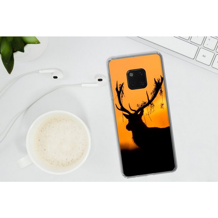 MuchoWow Handyhülle Hirsch - Orange - Scherenschnitt - Tiere - Natur Handyhülle Huawei Mate 20 Pro Handy Case Silikon Bumper Case OR11865
