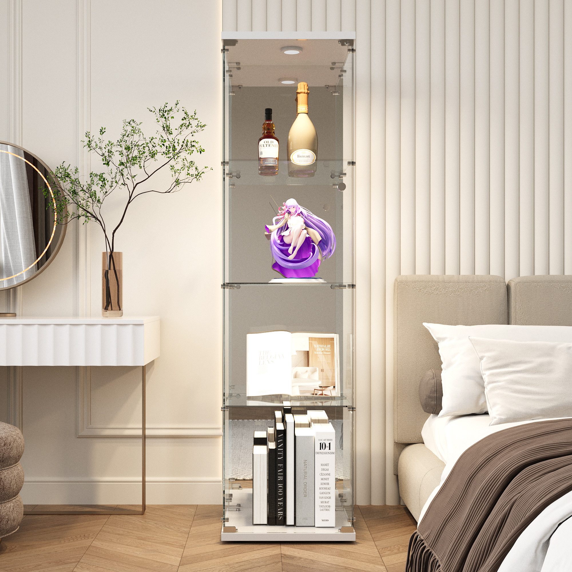 Furnishings Home Glasvitrine Vitrine Doppeltür Hoch Eckvitrine, Mit Sicherheitsschloss (Größe:42 x 36 x 164 cm, 1 tlg) Standvitrine, Mit LED-Beleuchtung, perfek – Bild 5 von 5