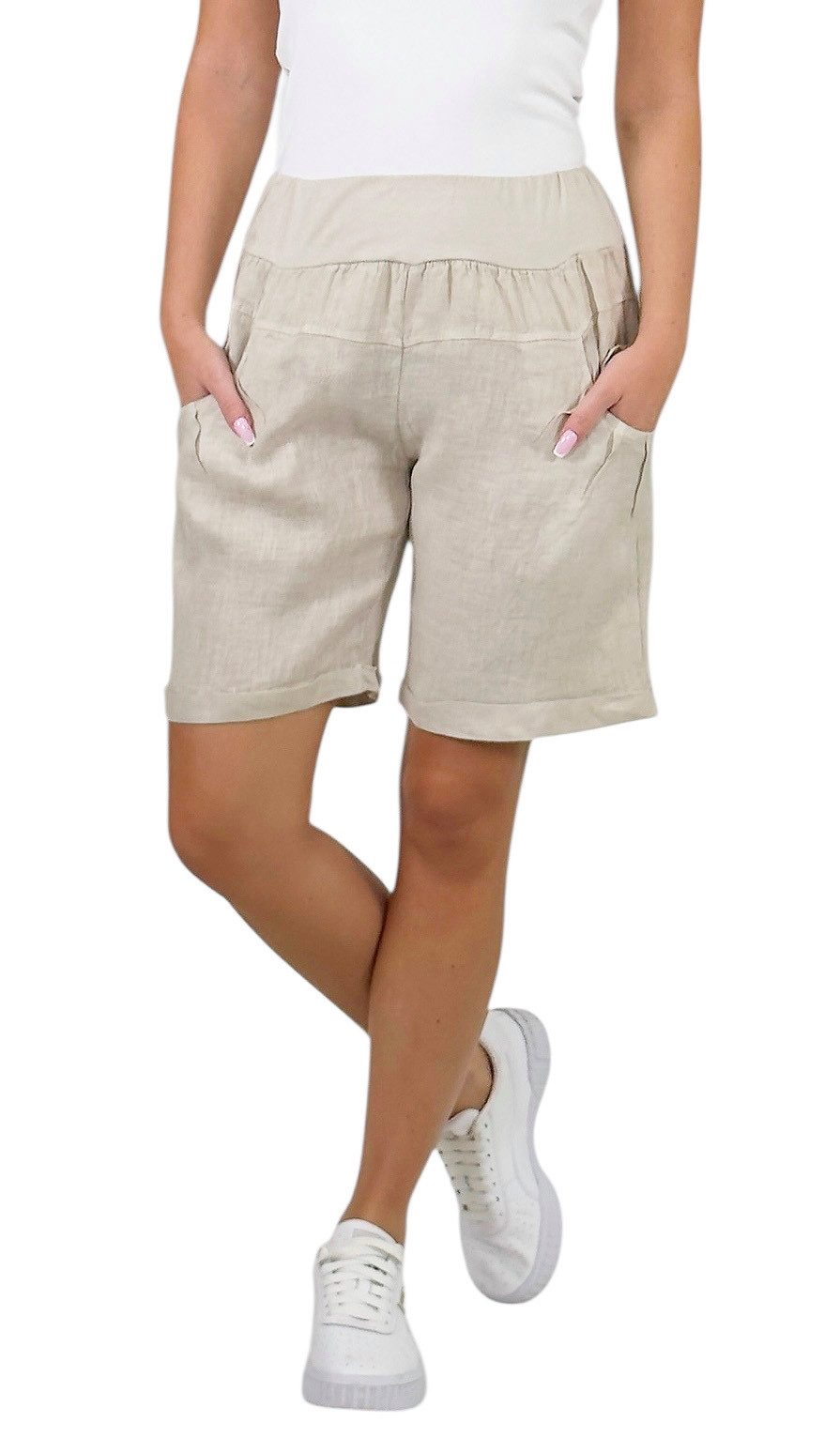 Mississhop Leinenhose 100 % Leinen Leinenshorts Bermuda kurze Hose 276