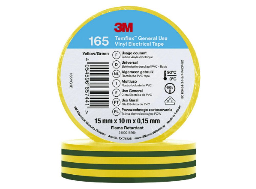 3M Isolierband 0,29€/m 3M Temflex 165 Isolierband Isoband 15mm x 10m Farbe Grün/Gelb