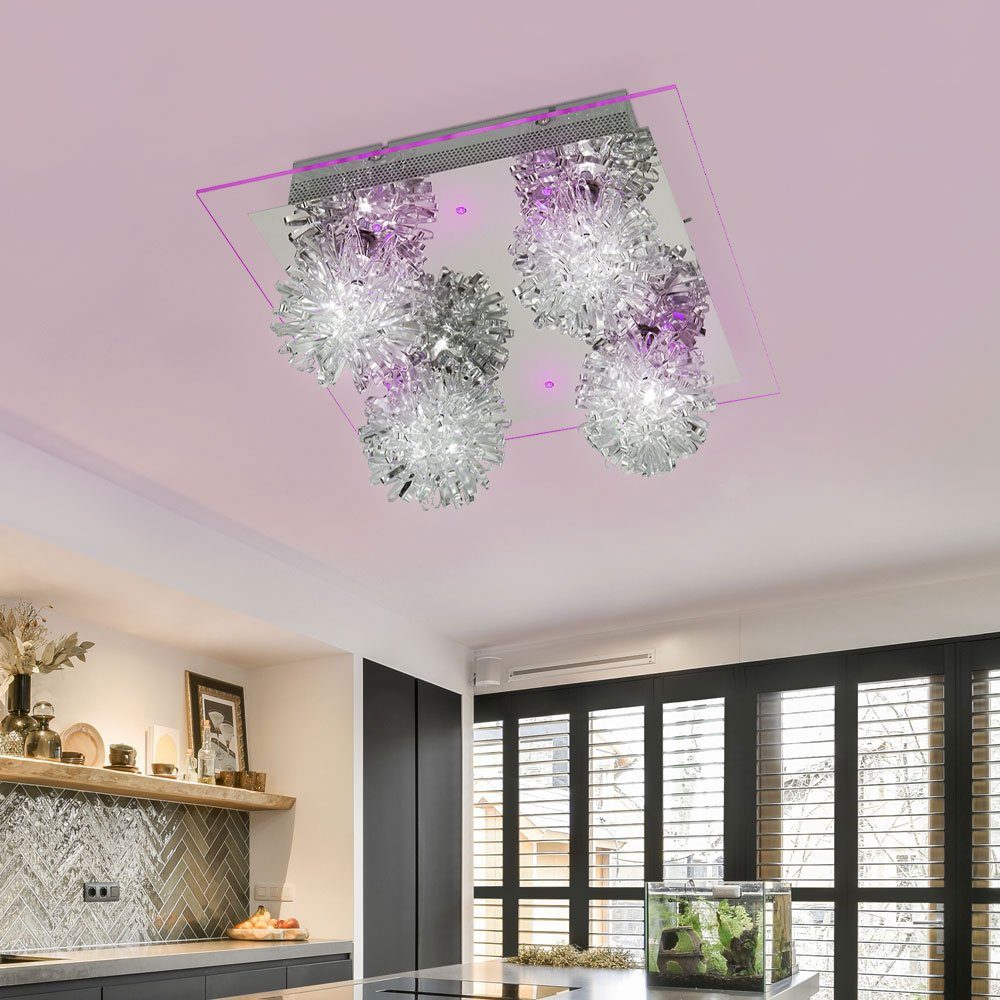 etc-shop LED Deckenleuchte, Leuchtmittel SAPHIR LED violett inklusive, Deckenleuchte Glas Alu Metall Warmweiß, Deckenlampe 990013-4