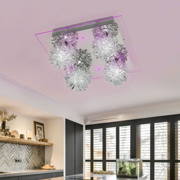 etc-shop LED Deckenleuchte, Leuchtmittel inklusive, Warmweiß, Deckenleuchte Deckenlampe LED violett Alu Glas Metall SAPHIR 990013-4