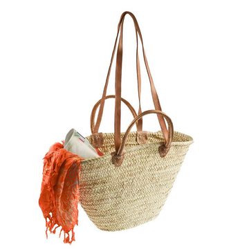 maDDma Dekokorb Palmtasche / Ibiza-Tasche mit Ledergriffen und -henkeln!, Strandtasche aus Palmblatt