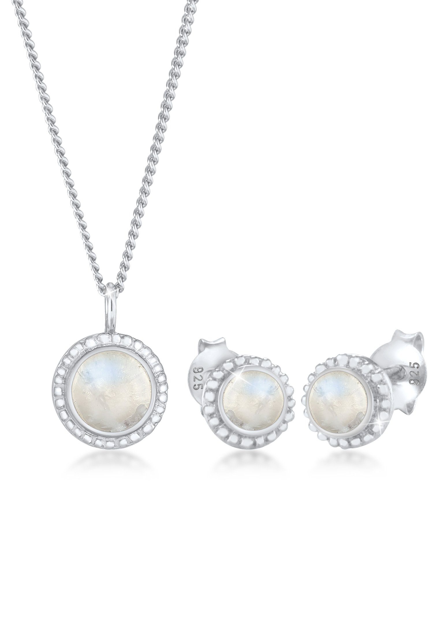 Elli Premium Schmuckset Mondstein Rund Blüte Boho 925 Sterling Silber günstig online kaufen