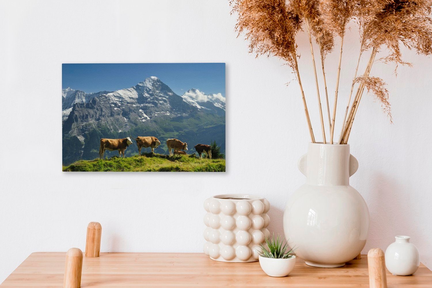 den St), Wanddeko, Blick in im 30x20 Grindelwaldtal Wandbild cm Eiger auf (1 Leinwandbilder, Leinwandbild der OneMillionCanvasses® Aufhängefertig, Schweiz,