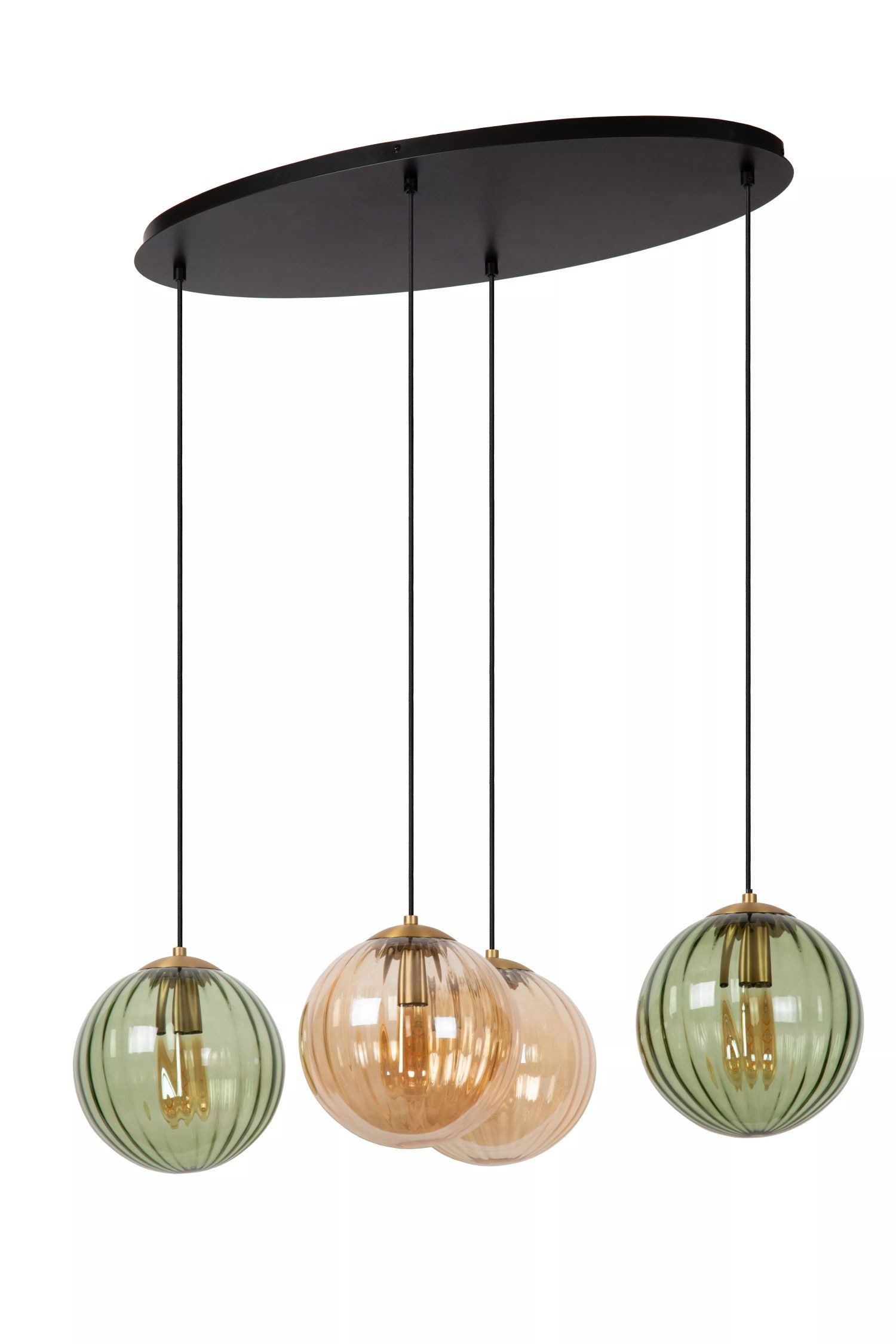 Licht-Erlebnisse Pendelleuchte ILIOR, ohne Leuchtmittel, Metall Glas E27 H: max. 150 cm Schwarz Grün Bernstein 4-flammig