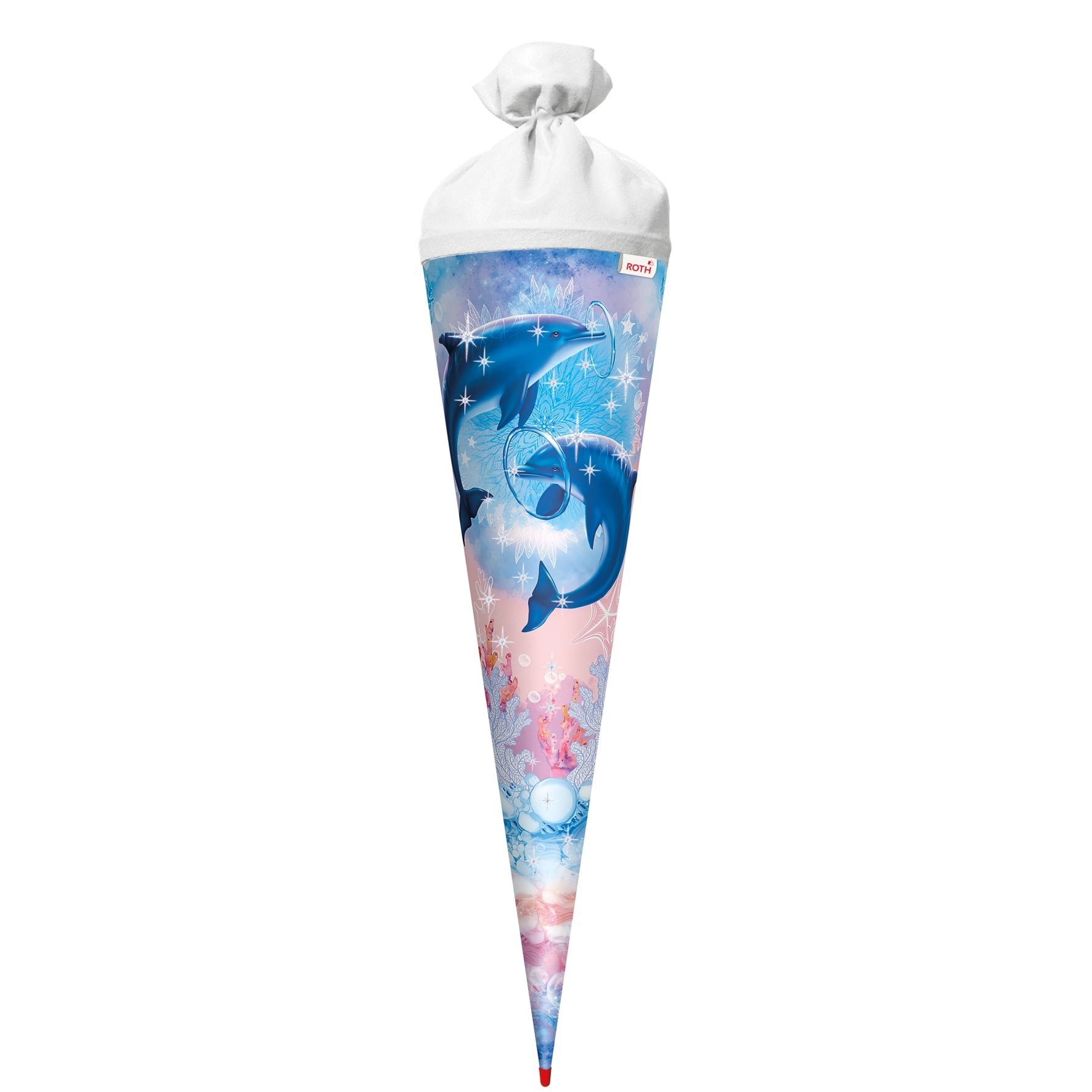 Roth Schultüte Roth Motiv-Schultüte Delfine, 70cm, rund, Filzverschluss, Glitter, Verschluss Filz