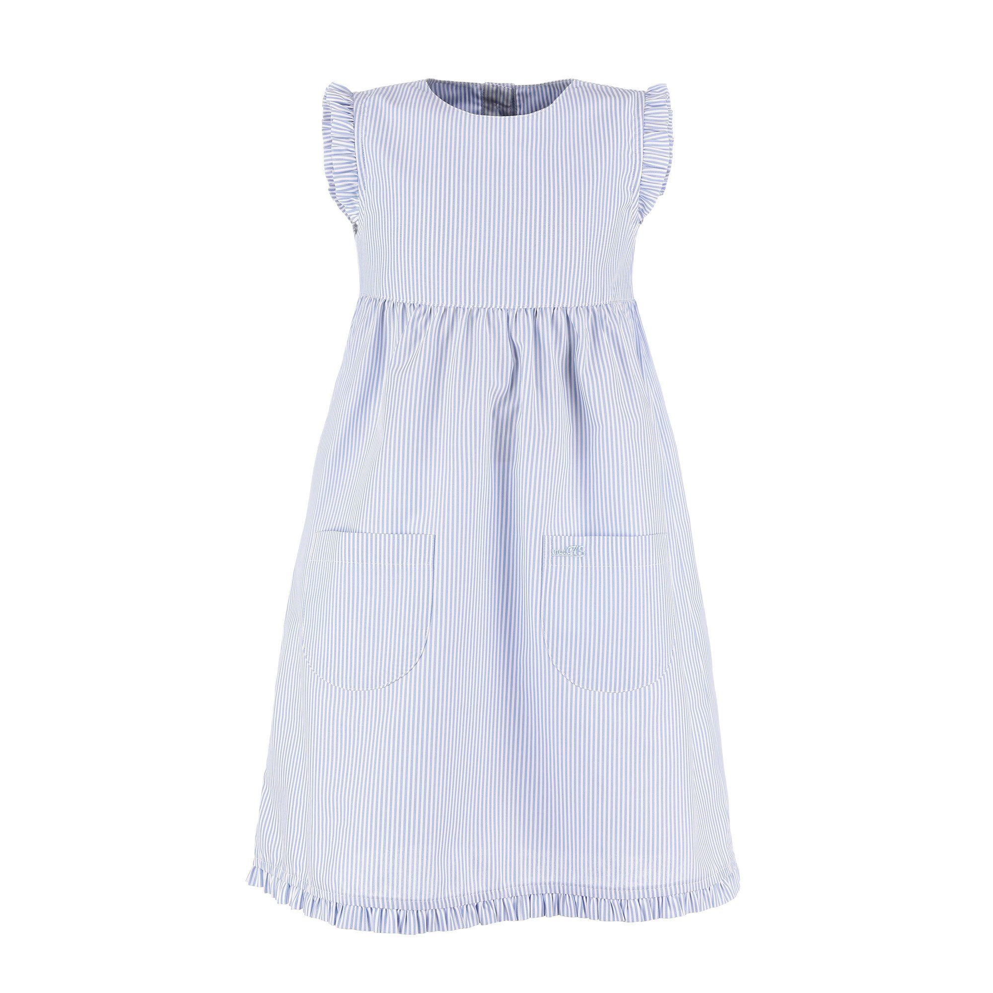 (073) Mädchenkleid mit Kleid Sommerkleid Rüschen - Streifen gestreift modAS Kinder mit azur/weiß gestreift