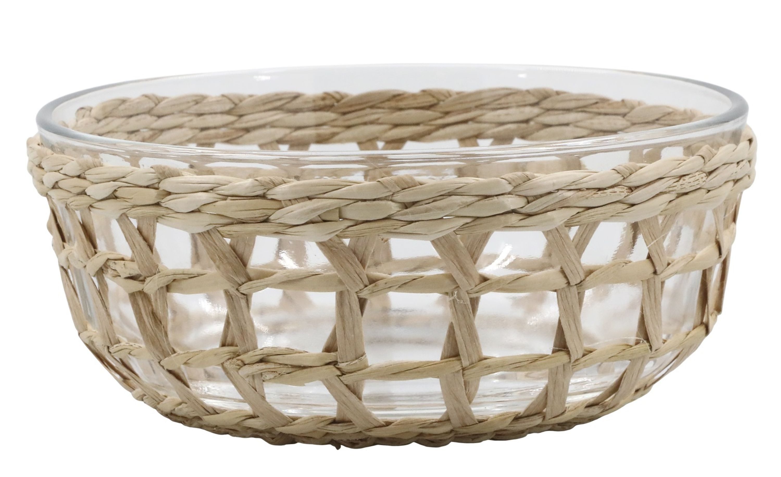 Chic Antique Schüssel Chic Antique - Schüssel mit Flechtkorbhülle Glas Schale D 18cm, Naturfaser, Glas