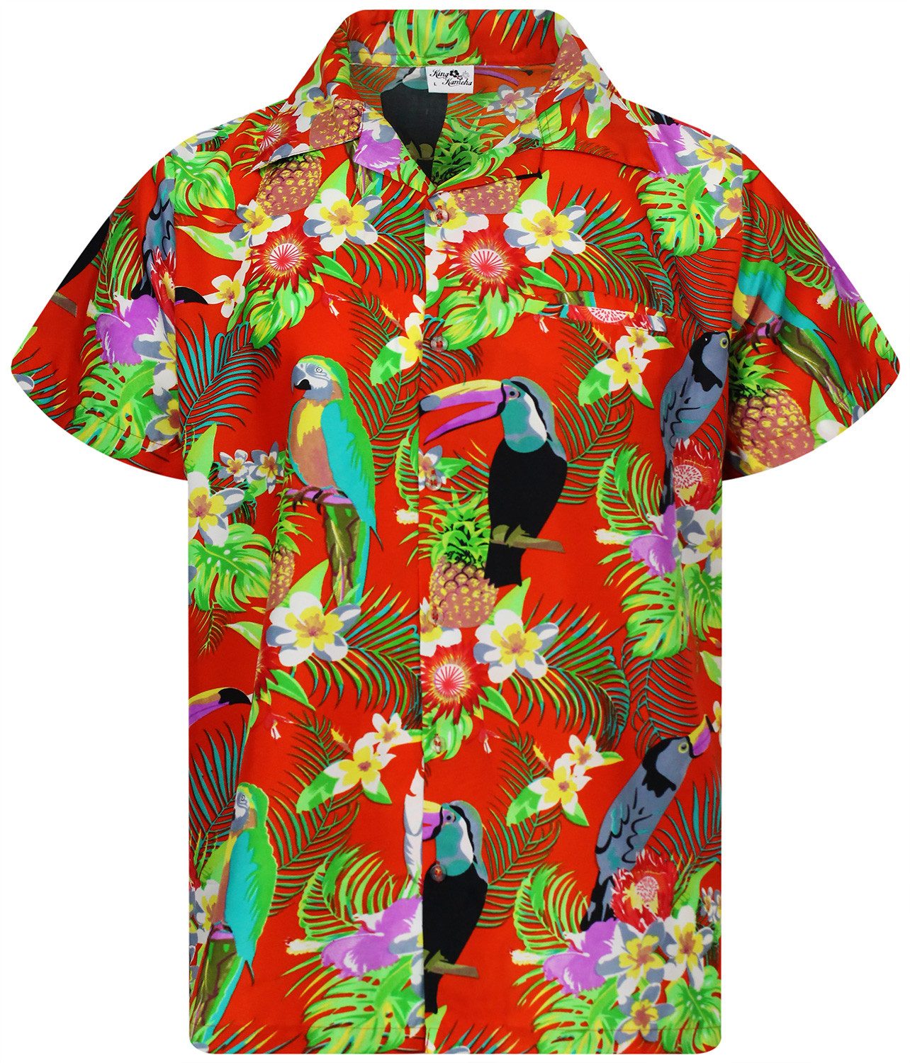 King Kameha Hawaiihemd Parrot Cockatoo Funky Hawaii-Hemd Kurzarm Front-Tasche Stylish Unisex