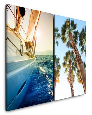 Sinus Art Leinwandbild 2 Bilder je 60x90cm Segelyacht Boot Mittelmeer Palmen Sommer Erholung Segeln
