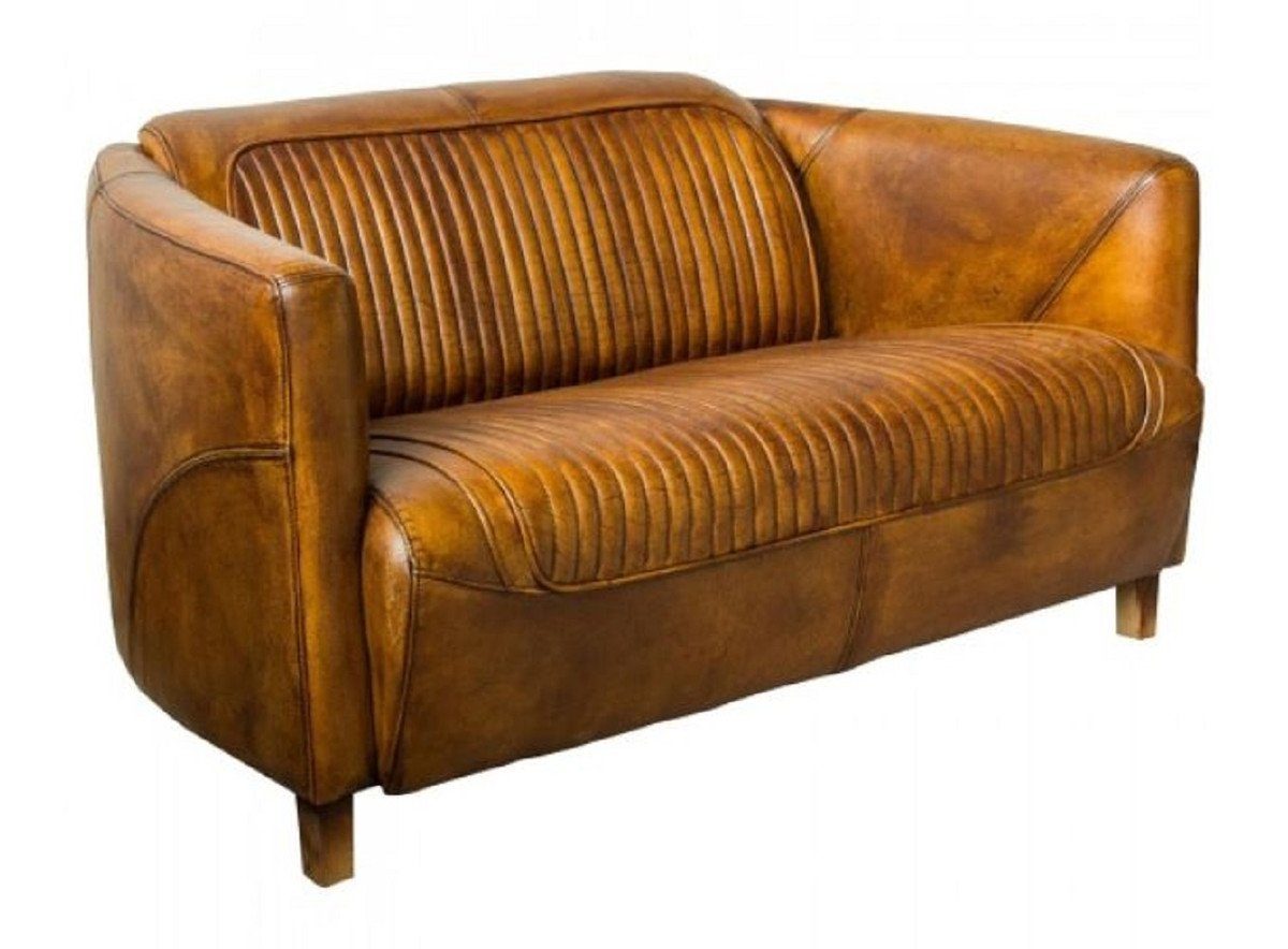 Casa Padrino 2-Sitzer Luxus Leder 2er Sofa Vintage Braun 125 x 86 x H. 68 cm - Echtleder Wohnzimmer Sofa - Echtleder Wohnzimmer Möbel - Luxus Leder Möbel