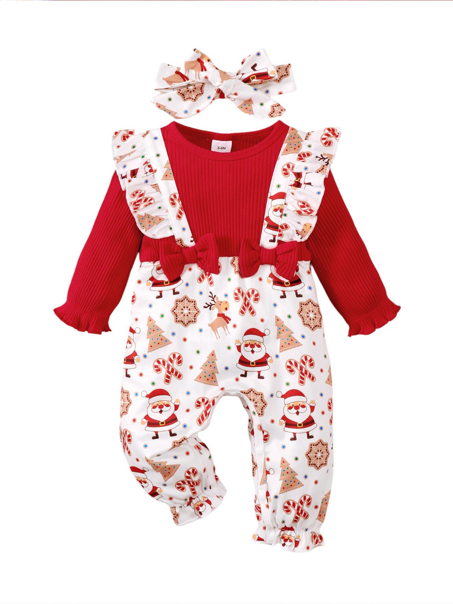 Gluckids Strampler Weihnachts Baby Mädchen Langarm Strampler Outfit Body+Stirnband Set (Set, 2-tlg) Babykleidung Drucken Langarmoverall, Krabbelanzug