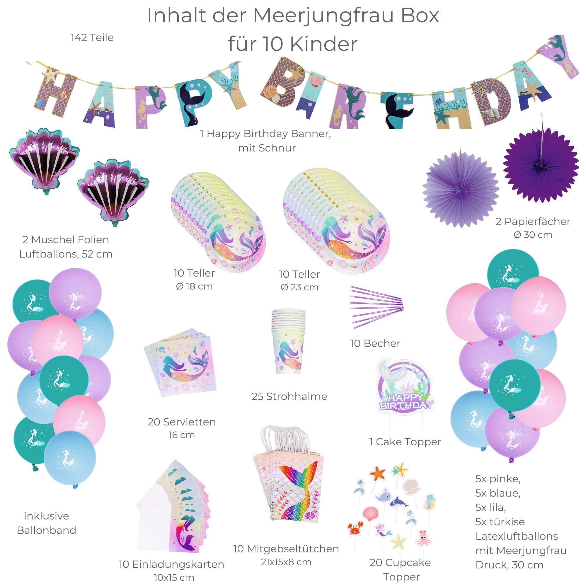 Mottobox einem - little Papierdekoration 142 Birthday Kinder, für Birthday Set für Meerjungfrau little aus Kindergeburtstag, 10 Teile