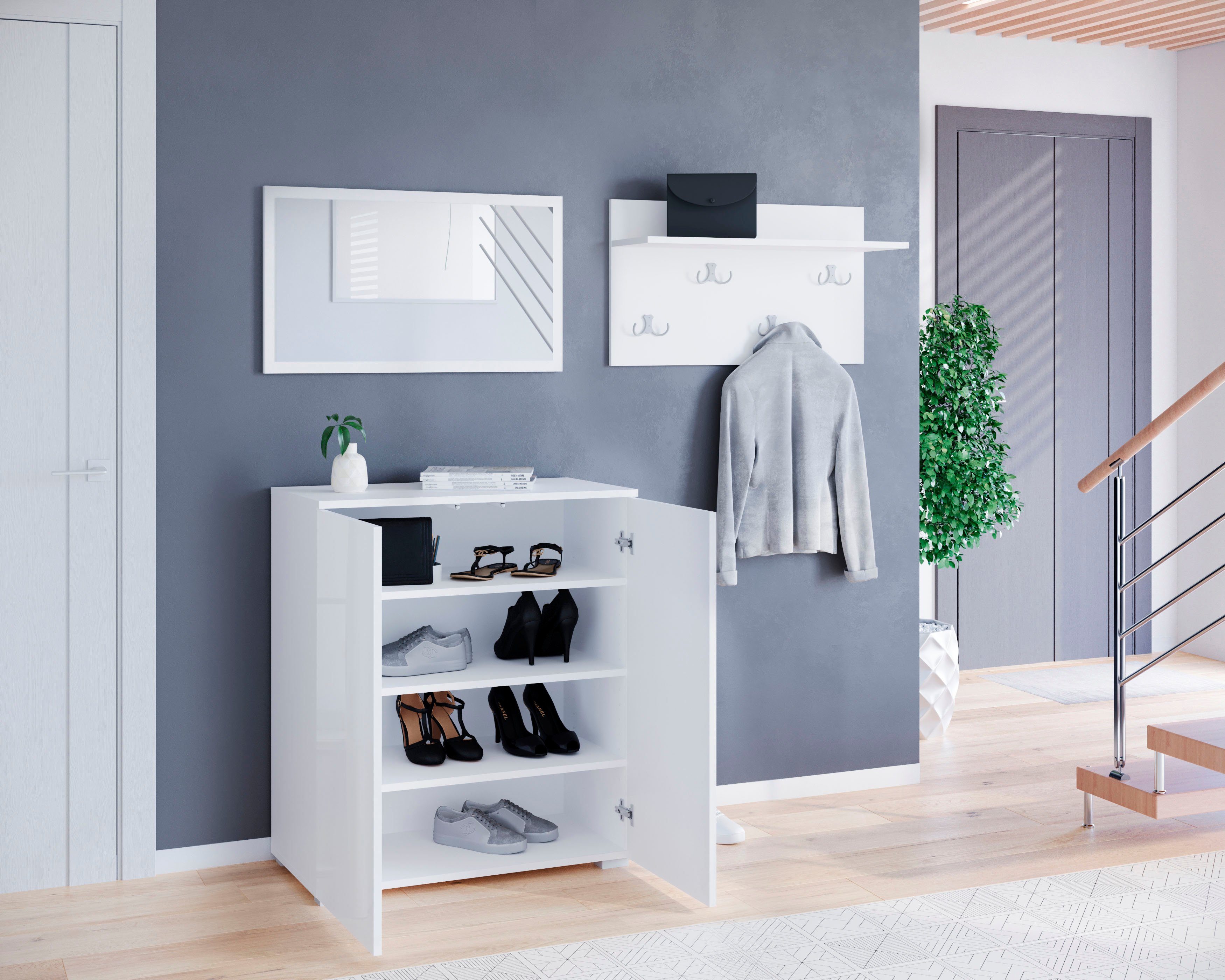 OTTO home Garderoben-Set PARIS/ TOKYO, (Komplett-Set, 3-St), Kompaktgarderobe Breite 150cm mit Spiegel für Ihren Eingangsbereich – Bild 4 von 5