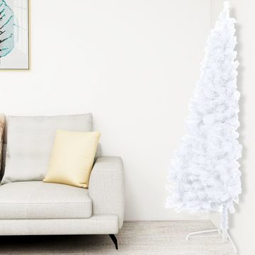 vidaXL Künstlicher Weihnachtsbaum Künstlicher Halb-Weihnachtsbaum Beleuchtung Kugeln Weiß 120 cm