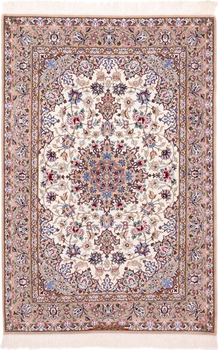 Orientteppich Isfahan Seidenkette 106x163 Handgeknüpfter Orientteppich, Nain Trading, rechteckig, Höhe: 8 mm
