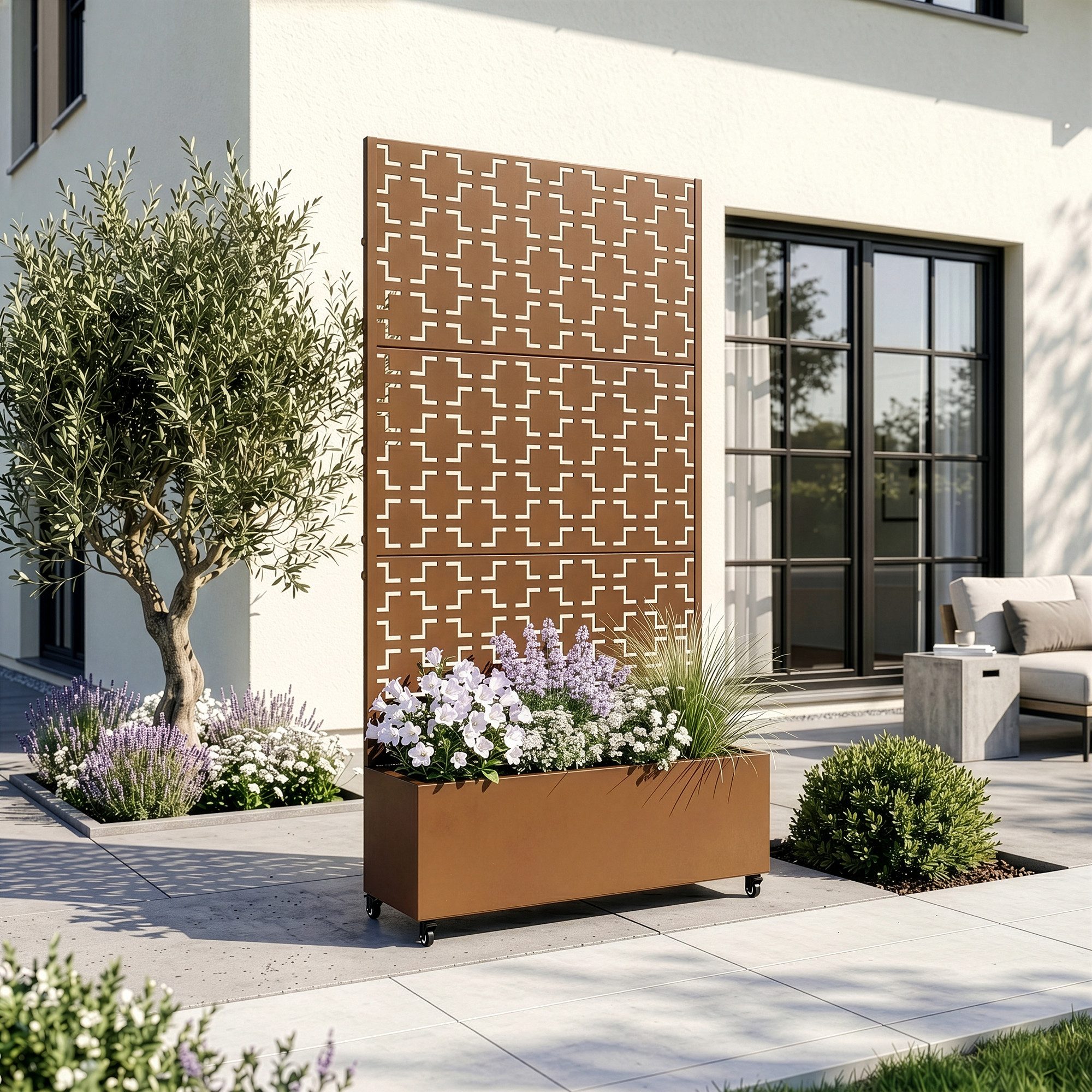 casa.pro Blumenkasten, mit Trennwand »Aaskis« Metall 190 x 82 x 38 cm Braun