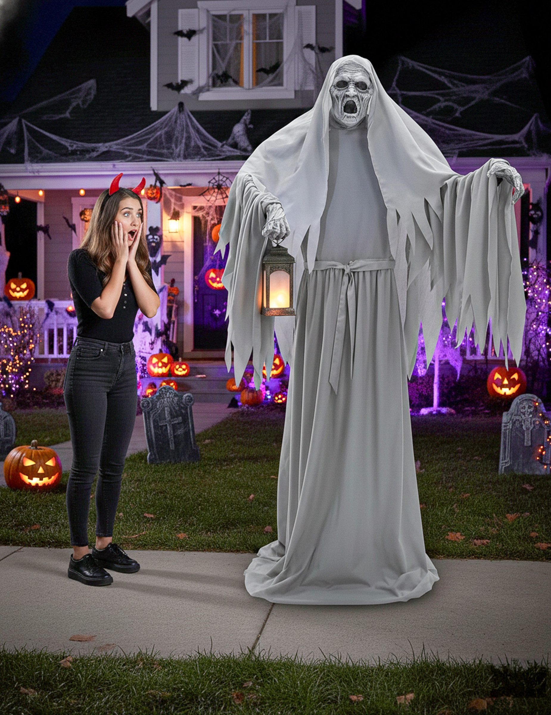 Palmer Monster-Kostüm Animatronic Schwebender Grauer Geist Deko 2,15m