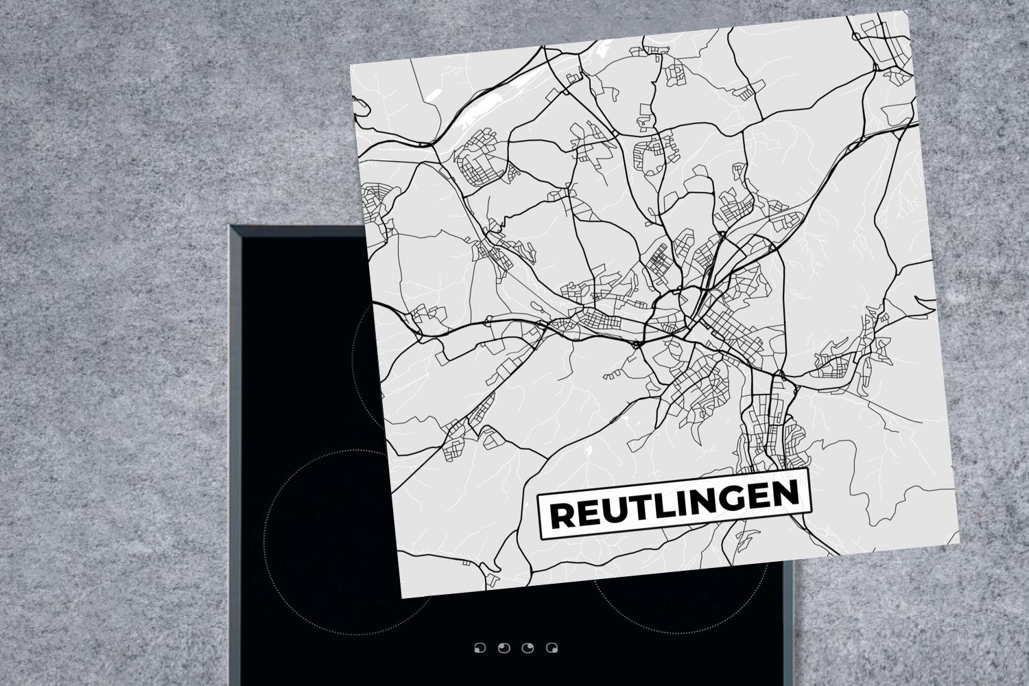MuchoWow Herdblende-/Abdeckplatte Karte - Stadtplan 78x78 - für küche - (1 Arbeitsplatte cm, tlg), Reutlingen, Deutschland Ceranfeldabdeckung, Vinyl