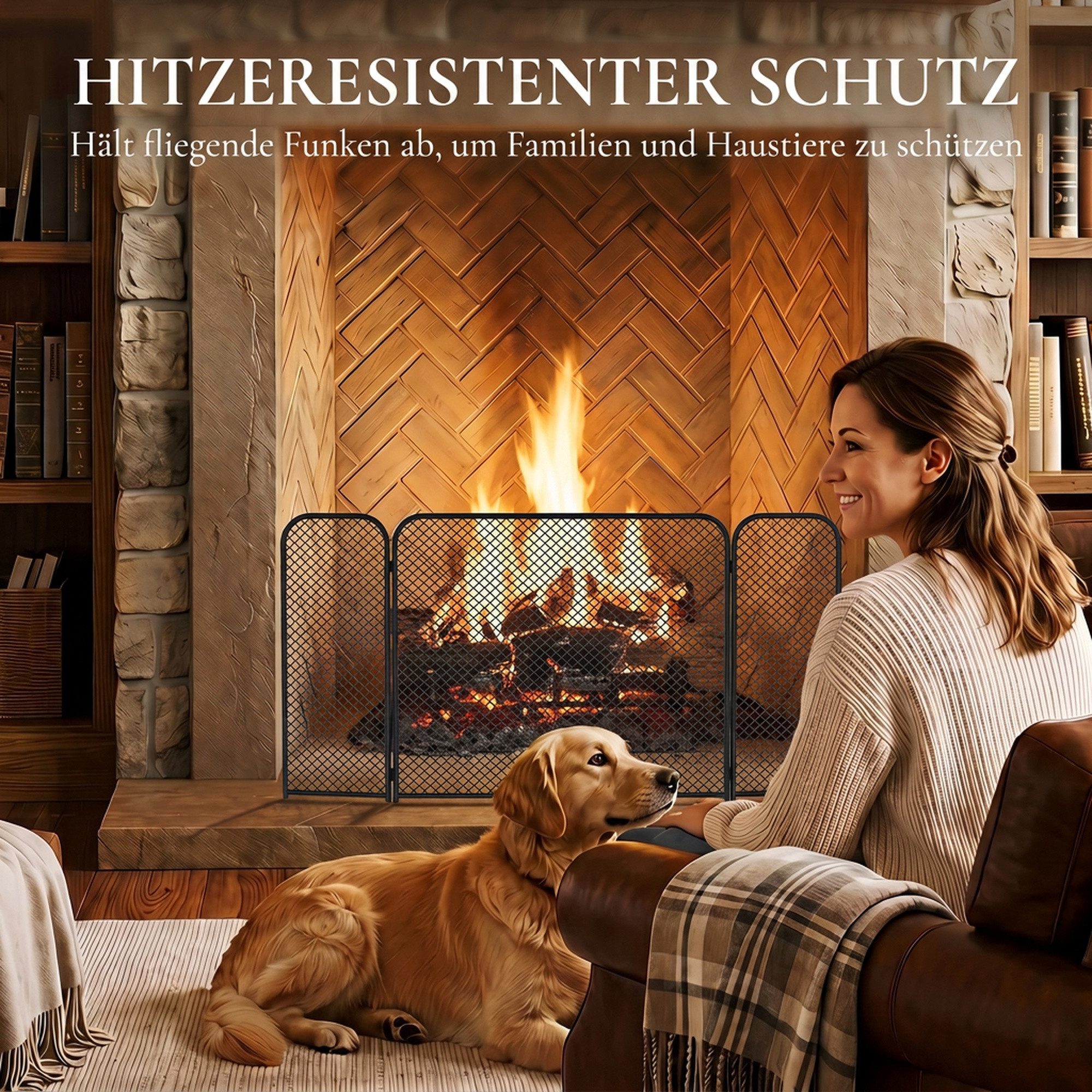 HOMCOM Kamingitter geometrisches Design aus Metall (Set, 1-tlg., 1x 3-teiliges Kaminschutzgitter), 3-teilig, klappbar, Funkenschutz, hitzebeständig – Bild 4 von 5