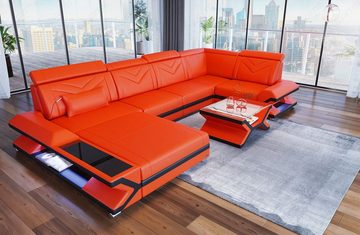Sofa Dreams Wohnlandschaft Couch Ledersofa Napoli U Form Leder Sofa, mit LED, wahlweise mit Bettfunktion als Schlafsofa, Designersofa