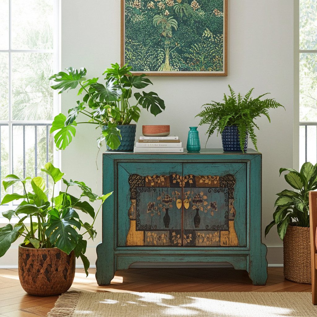 OPIUM OUTLET Kommode Schrank Sideboard Anrichte Büffet Asia Vintage Möbel (komplett montiert, asiatisch chinesisch orientalisch), Breite x Tiefe x Höhe: 90 cm x 42 cm x 70 cm