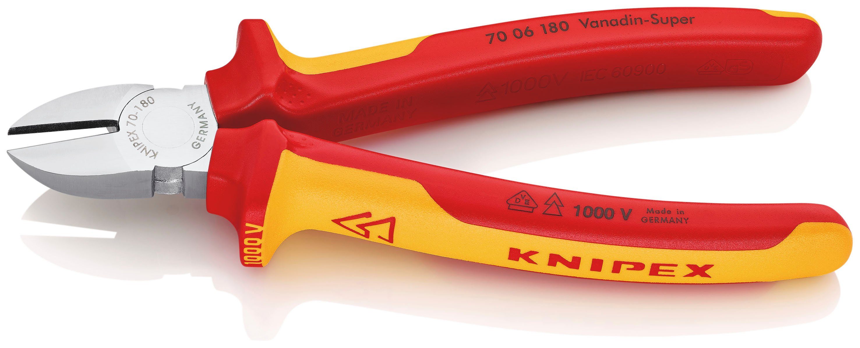 Knipex Seitenschneider 70 06 180, 1-tlg., verchromt, isoliert mit Mehrkomponenten-Hüllen, VDE-geprüft 180 mm | Zangen
