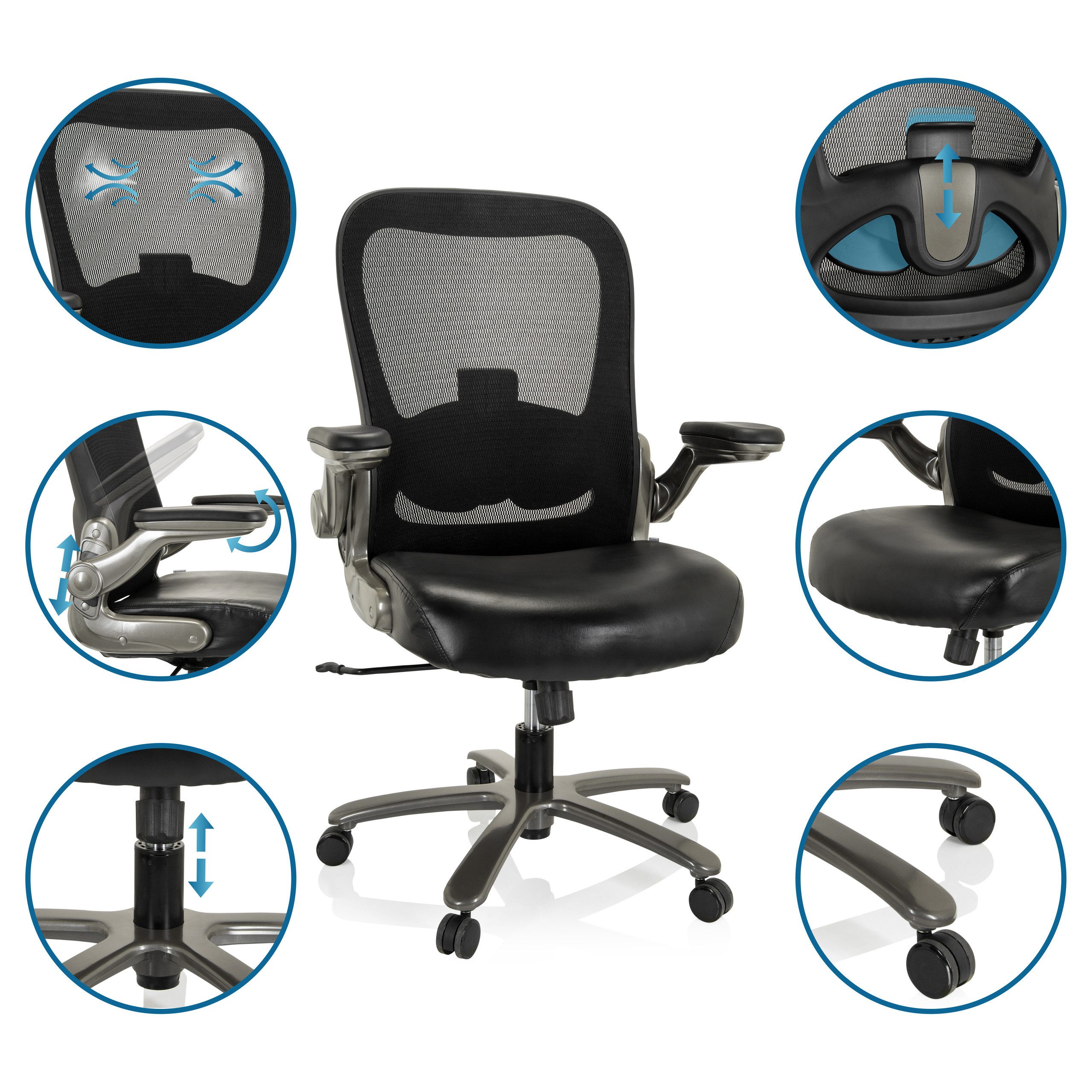 hjh OFFICE Drehstuhl XXL Drehstuhl Instructor T I Kunstleder/Netzstoff (1 St), XXL Chefsessel Bürostuhl ergonomisch